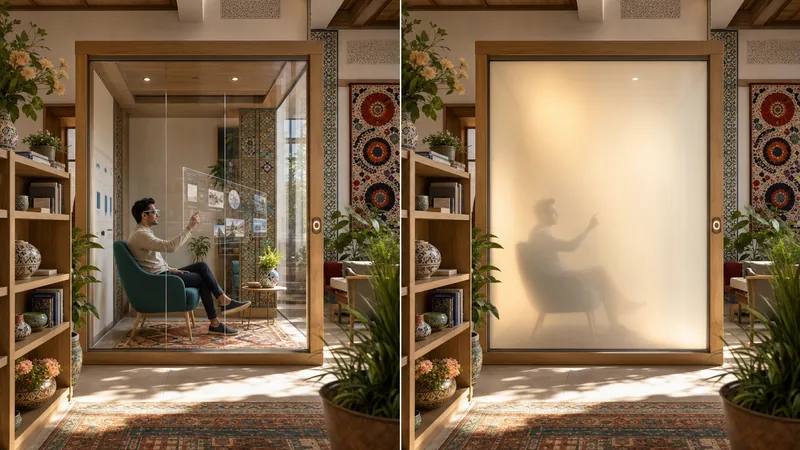 Smart glass: one button turns the booth wall from clear to frosted